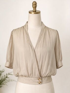 Mustard Seed Beige Wrap-Front Blouse